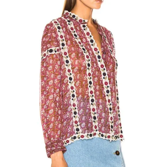 Sea New York Floral Sheer Bella Blouse Embroidered Long Sleeve Women's 4 - Picture 3 of 10